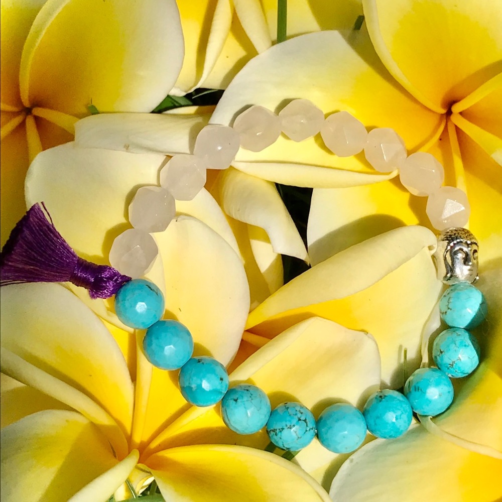 Lady Daisy turquoise & rose quartz Buddha bracelet